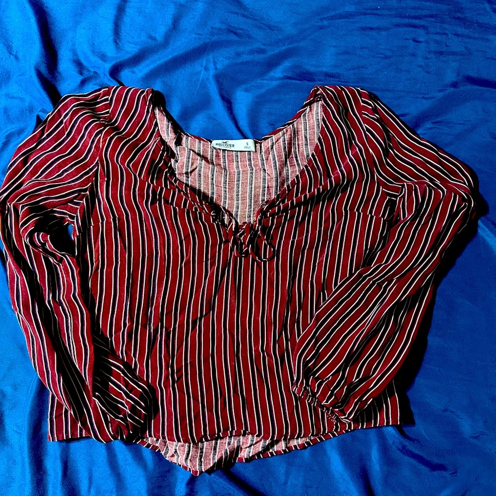 Striped HOLLISTER Co. Maroon and White Women's Top